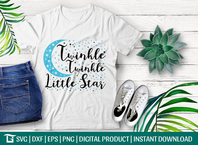Twinkle Twinkle Little Star Svg Cut File, Stars And Moon Svg, Nursery Rhyme Svg, Moon Svg, Tshirt design, SVG ETC Craft 