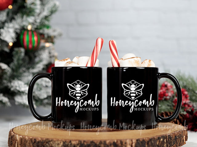 Two 11oz Black Mug Mockups, Side by Side Mugs Mockup, Two Mugs Mockup, Christmas Mug Mockup, Coffee Cup Mockup, Couples Mug Mockup, Matching Mugs Mockup, Hot Cocoa Mockup Mock Up Photo Honeycomb Mockups 