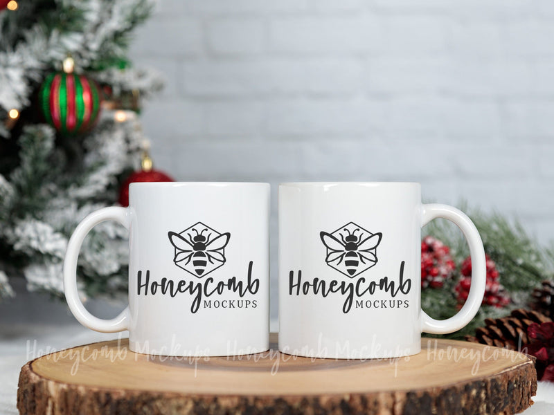 Two 11oz White Mugs Mockup, Christmas Mug Mockup, Couples Matching Mugs Mockup, Two White Mugs Mockup, Holiday Mug Mockup Mock Up Photo Honeycomb Mockups 