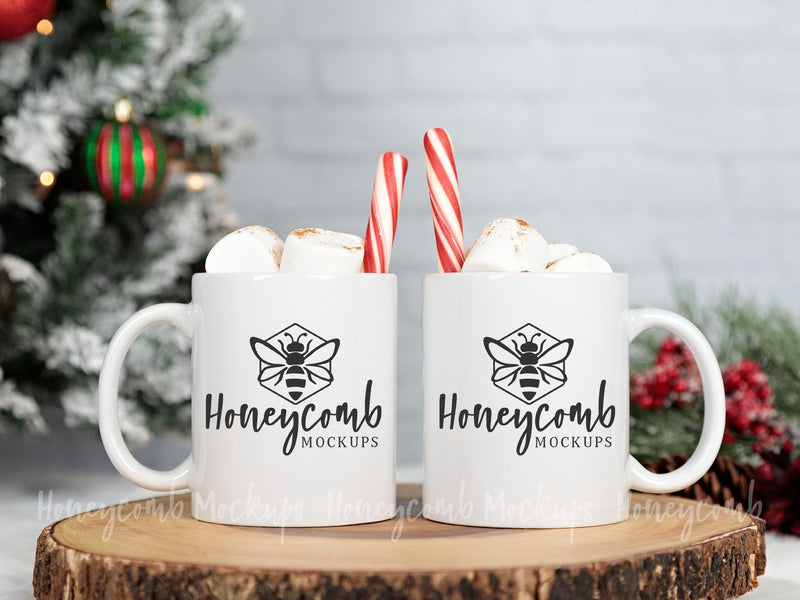 Two 11oz White Mugs Mockup, Side By Side Mugs, Two Mugs Mockup, Couples Matching Mug Mockup, Hot Cocoa Mockup Mock Up Photo Honeycomb Mockups 