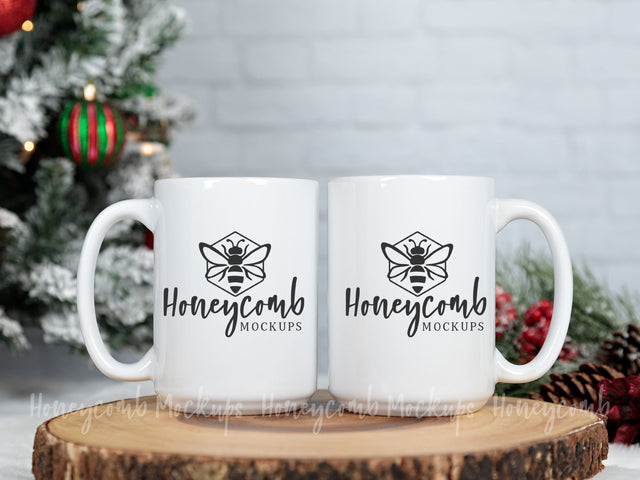 Two 15oz White Mugs Mockup, Christmas Mug Mockup, Matching Couples Mug Mockup, Side by Side Mugs Mockup, Two Mugs Mockup Mock Up Photo Honeycomb Mockups 