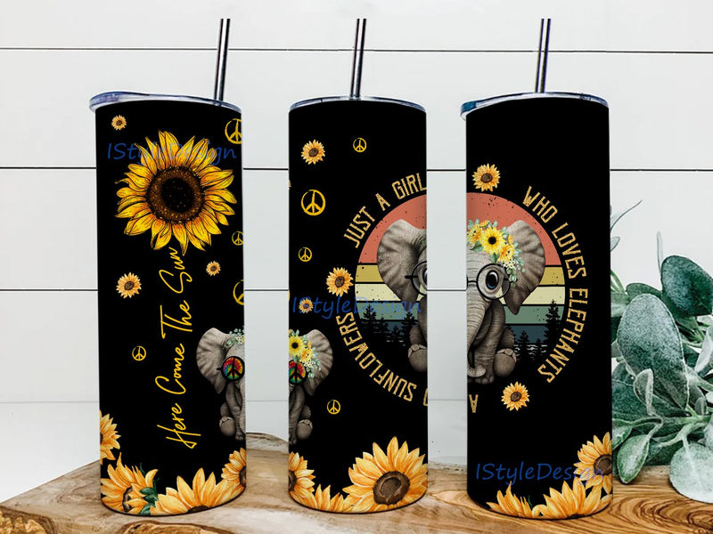 Two Baby Elephant With Glasses Sublimation Skinny Tumbler Design, Straight & Tapered Sublimation Wrap Design, Tumbler PNG Sublimation iStyleDesign 