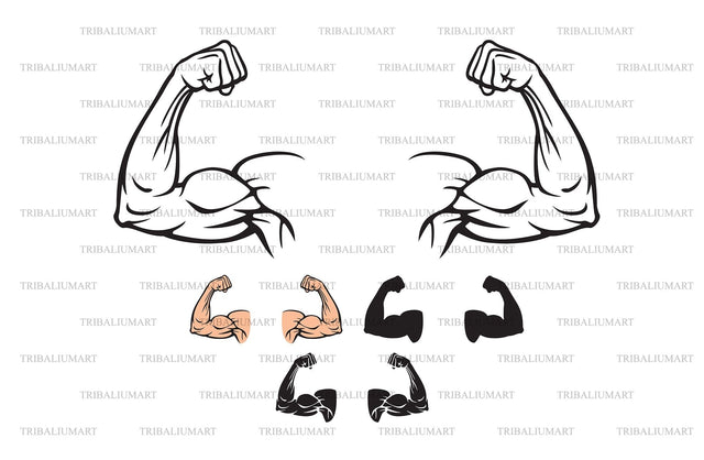 Two Bicep muscle flexing (arm showing power, bodybuilder, fitness design) SVG TribaliumArtSF 