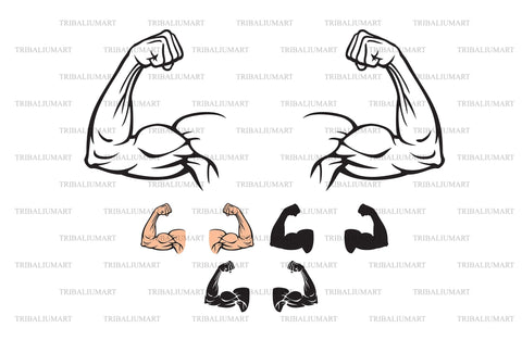 Two Bicep muscle flexing (arm showing power, bodybuilder, fitness design) SVG TribaliumArtSF 