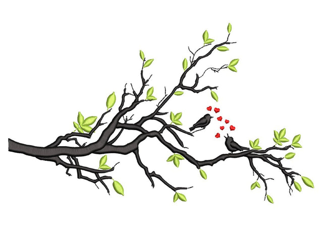 Two Birds in Love Embroidery Design, Branch Embroidery File, 3 sizes, Instant Download Embroidery/Applique DESIGNS Nino Nadaraia 