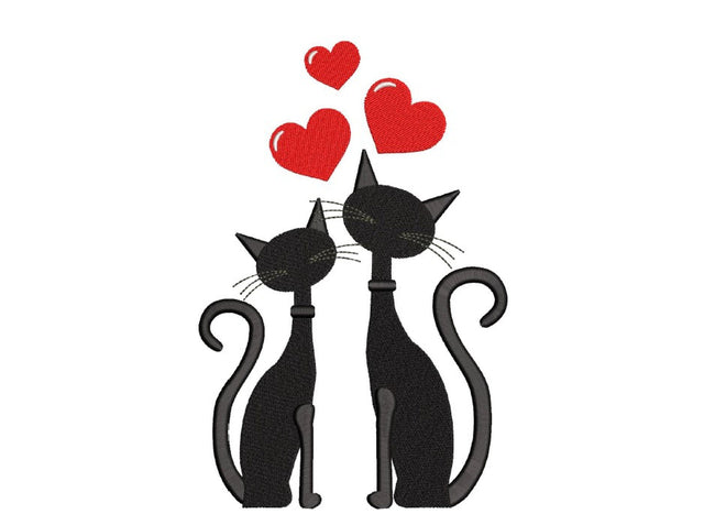 Two Black Cats In Love Embroidery Design, Valentine's Day Embroidery File, 4 sizes, Instant Download Embroidery/Applique DESIGNS Nino Nadaraia 