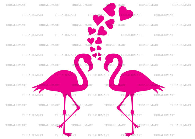 Two flamingos and hearts SVG TribaliumArtSF 