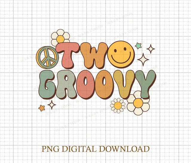 Two Groovy Birthday Png - Retro Birthday Girls Png - Second Birthday Girl Natural Png Sublimation DiamondDesign 