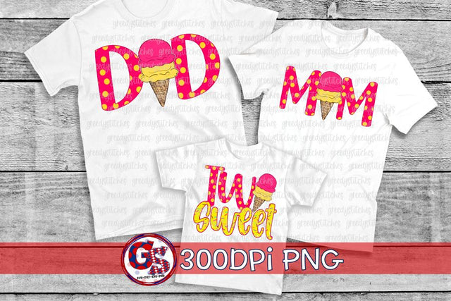 Two Sweet Ice Cream PNG Bundle for Sublimation-2nd Birthday PNG Sublimation Greedy Stitches 