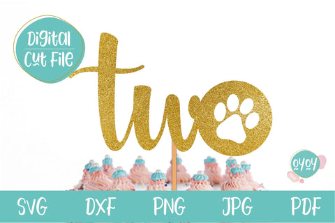 Two with Paw Print SVG | 2nd Birthday Cake Topper SVG SVG OyoyStudioDigitals 