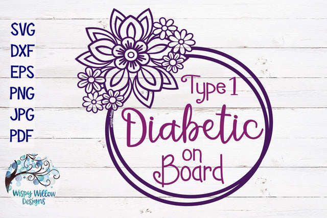 Type 1 Diabetic On Board SVG SVG Wispy Willow Designs 