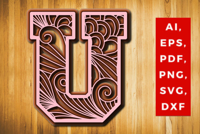 U Layered Floral Alphabet SVG cut file, laser cut alphabet, mandala alphabet, 5 layer SVG MD JOYNAL ABDIN 