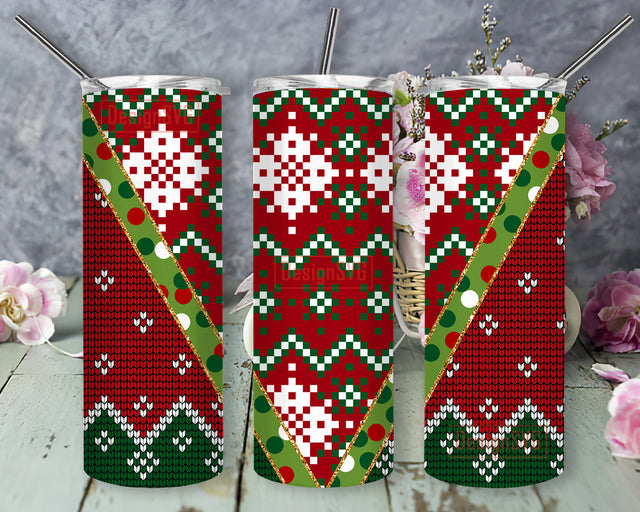 Ugly Sweater Tumbler Wrap, Green and Red 20oz Skinny Tumbler, Christmas Tumbler Design, Holiday Sublimation Design, Digital Download Sublimation DesignSVG 
