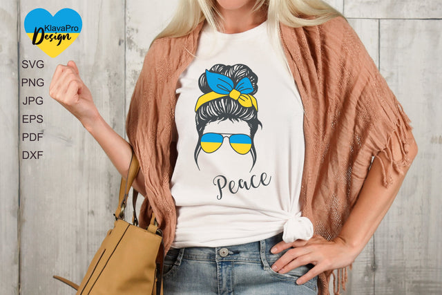 Ukraine Flag SVG | Ukrainian Messy Bun. Peace for the Ukraine SVG Klava P 