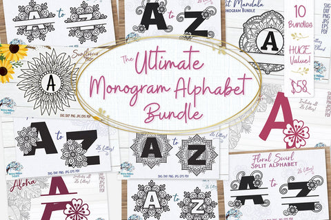 Ultimate Monogram Alphabet SVG Bundle | 10 Sets of Alphabet SVGs SVG Wispy Willow Designs 
