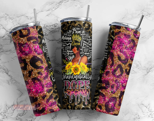 Unapologetically Dope 20oz Skinny Tumbler Sublimation, Black Lives Matter Tumbler Wrap, Leopard Afro Girl PNG Sublimation CaldwellArt 