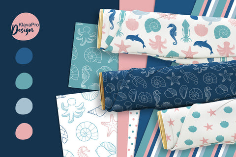 Under the sea digital papers, underwater seamless patterns, Ocean SVG Klava P 
