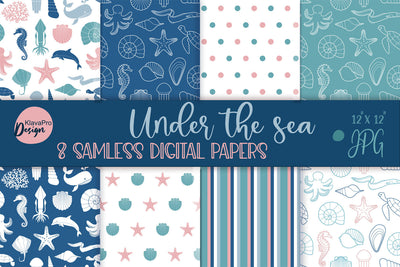 Under the sea digital papers, underwater seamless patterns, Ocean SVG Klava P 