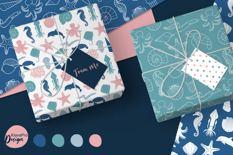 Under the sea digital papers, underwater seamless patterns, Ocean SVG Klava P 