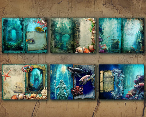 Underwater Junk Journal, Lost City Under the Sea, Atlantis, Ephemera Sublimation nikola 