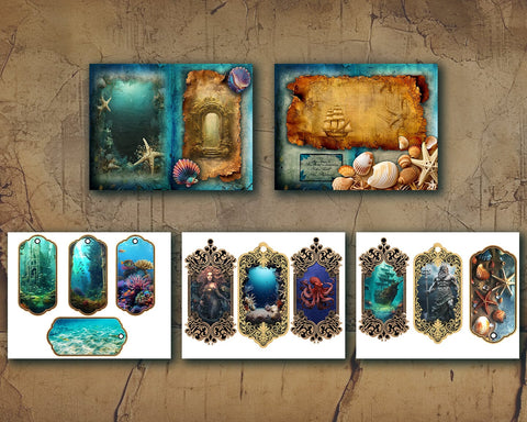 Underwater Junk Journal, Lost City Under the Sea, Atlantis, Ephemera Sublimation nikola 