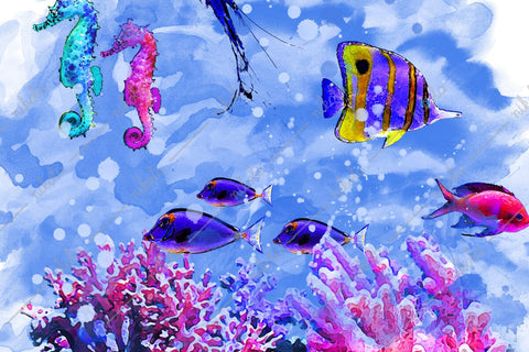 Underwater Sea Fish Aquarium Corals Watercolor PNG JPG Sublimation nikola 