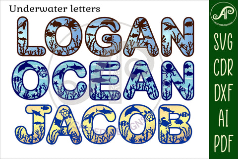 Underwater theme alphabet set. 2 layer 47 letters. SVG APInspireddesigns 