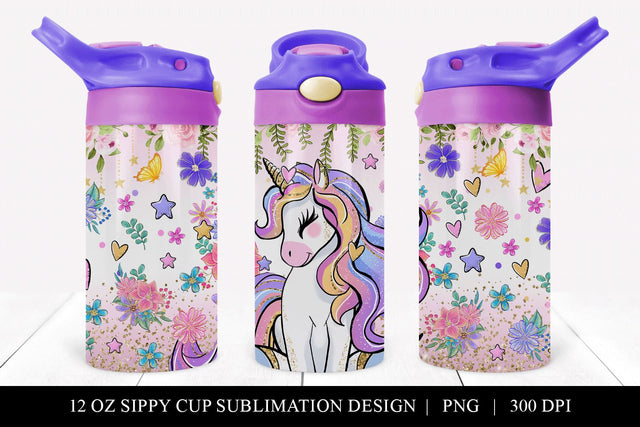 Unicorn 12 oz Sippy Cup Sublimation Design PNG Sublimation BijouBay 