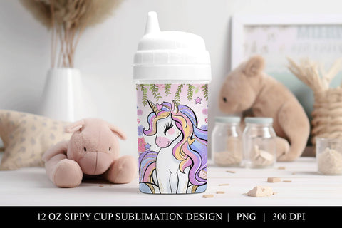 Unicorn 12 oz Sippy Cup Sublimation Design PNG Sublimation BijouBay 