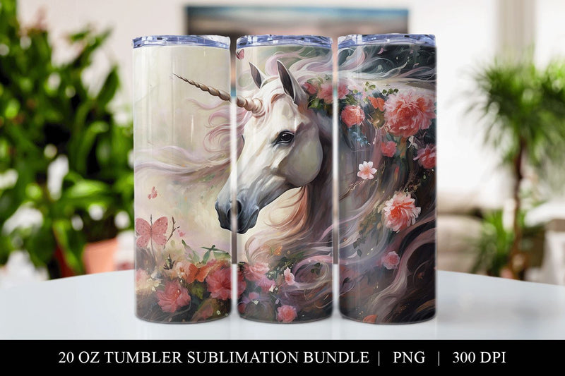 Unicorn 20 oz Straight Skinny Tumbler Sublimation PNG - So Fontsy