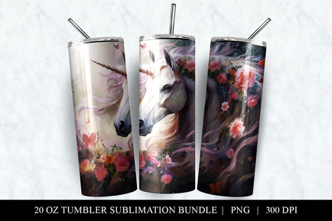 Unicorn 20 oz Straight Skinny Tumbler Sublimation PNG Sublimation BijouBay 
