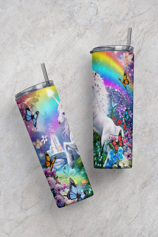 Unicorn and colorful butterflies Tumbler Png, Rainbow Tumbler Design,20 and 30 oz Skinny Tumbler Wrap,Rainbow unicorn Tumbler PNG Download Sublimation CaldwellArt 