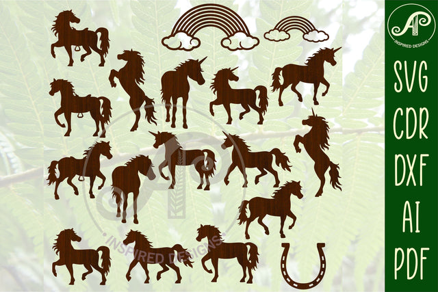 Unicorn and Horse Silhouette laser cut shapes x 18 SVG SVG APInspireddesigns 