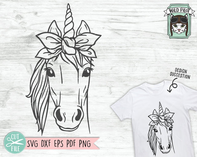 Unicorn Bandana SVG Cut File, Unicorn SVG File, Unicorn Cut File, Unicorn With Bandana SVG, Bandana Unicorn SVG, Animal Face SVG, Unicorn With Scarf SVG File SVG Wild Pilot 