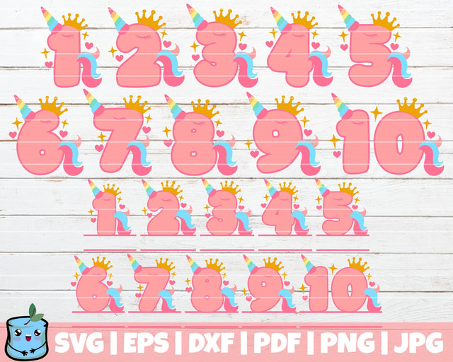 Unicorn Birthday Numbers SVG Bundle SVG MintyMarshmallows 