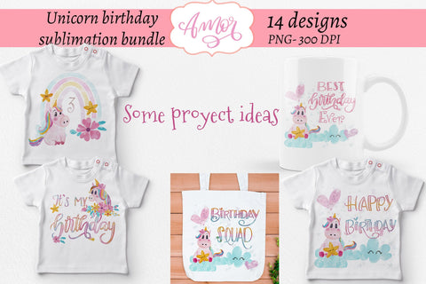 Unicorn birthday sublimation designs Bundle, Sublimation Amorclipart 
