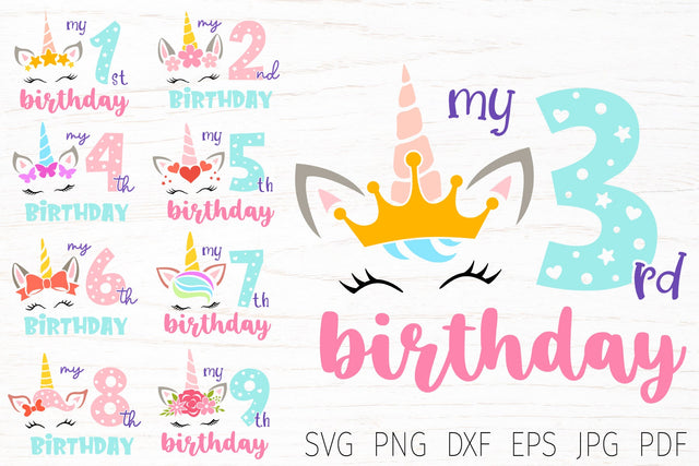 Unicorn birthday svg bundle, birthday numbers, birthday girl SVG Digital Rainbow Shop 