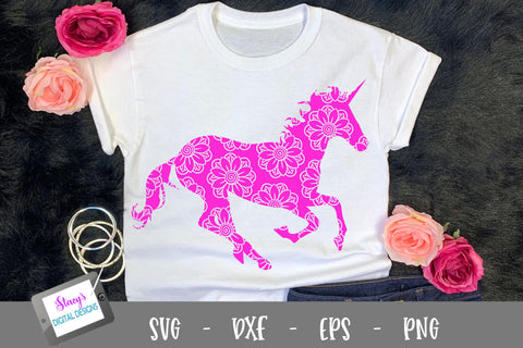 Unicorn Bundle - 3 Unicorns with floral mandala patterns SVG Stacy's Digital Designs 