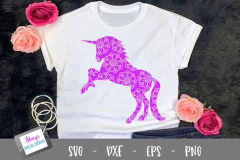 Unicorn Bundle - 3 Unicorns with floral mandala patterns SVG Stacy's Digital Designs 