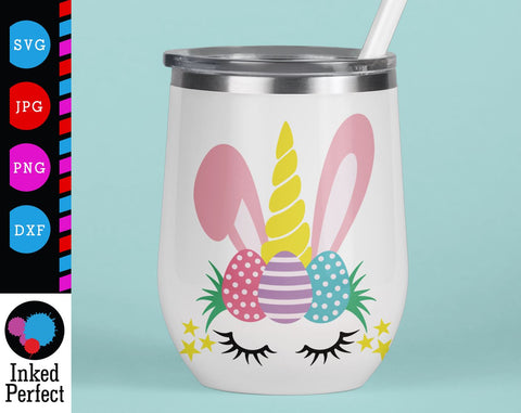 Unicorn Bunny Ears Eggs On Grass SVG Inked Perfect 