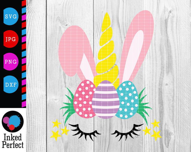 Unicorn Bunny Ears Eggs On Grass SVG Inked Perfect 