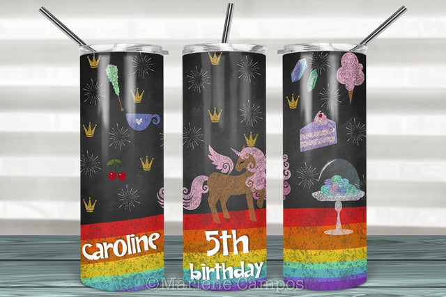 Unicorn Chalk Skinny Tumbler 20oz | Pink Sublimation Marlene Campos 