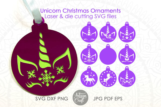 Unicorn Christmas ornament SVG for laser cutting SVG Artisan Craft SVG 