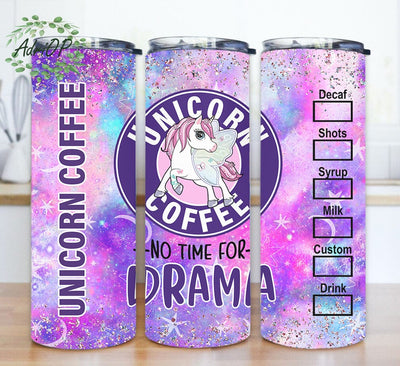 Unicorn Coffee Tumbler Png, No Time For Drama 20oz Skinny Tumbler, Unicorn Design Png, Galaxy Glitter Tumbler Wrap, Starbucks Tumbler Template, Digital Download Sublimation AdriOP 