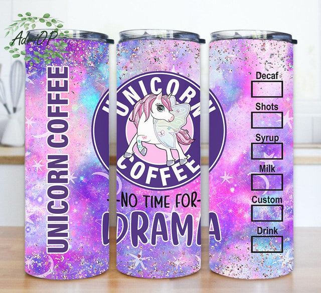 Unicorn Coffee Tumbler Png, No Time For Drama 20oz Skinny Tumbler, Unicorn Design Png, Galaxy Glitter Tumbler Wrap, Starbucks Tumbler Template, Digital Download Sublimation AdriOP 