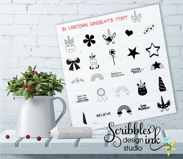 Unicorn Dingbats Font Font Scribbles ink 