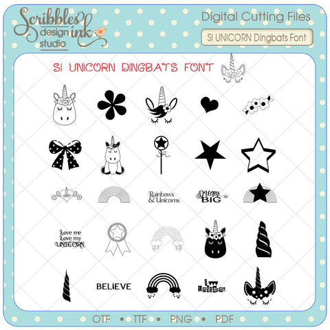 Unicorn Dingbats Font Font Scribbles ink 