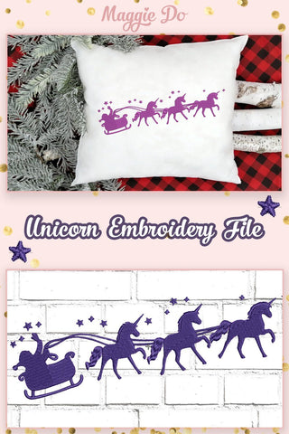 Unicorn Embroidery Design, Christmas sleigh for girls file Embroidery/Applique DESIGNS Maggie Do Design 