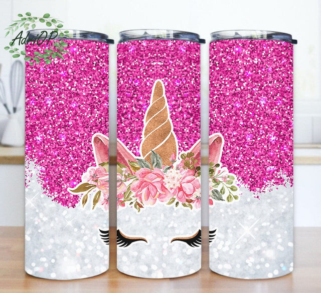 Unicorn Floral 20oz Tumbler Design, Unicorn Tumbler Png, Pink Glitter Tumbler Wrap, Unicorn Lover Gift, Unicorn Sublimation Design for Straight, Digital Download Sublimation AdriOP 