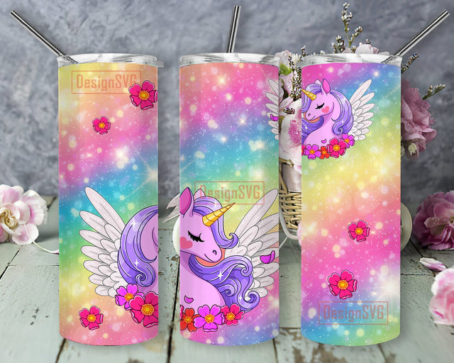 Unicorn Floral Tumbler Design, Unicorn Rainbow 20oz Skinny Tumbler, Rainbow Tumbler Wrap, Unicorn Sublimation Design, Instant Download Sublimation DesignSVG 